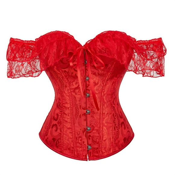 SNOWSONG Women's Floral Lace Strapless Corset Boned Corset Shapewear Underwear Tops Bodyshaper Clearance! 1PC Underwear Red 5XL
