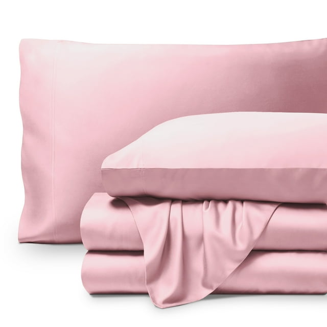 Bare Home Bamboo Sheet Set - Made from Rayon Fibers - Deep Pockets - 5 Piece - Split King, Light Pink