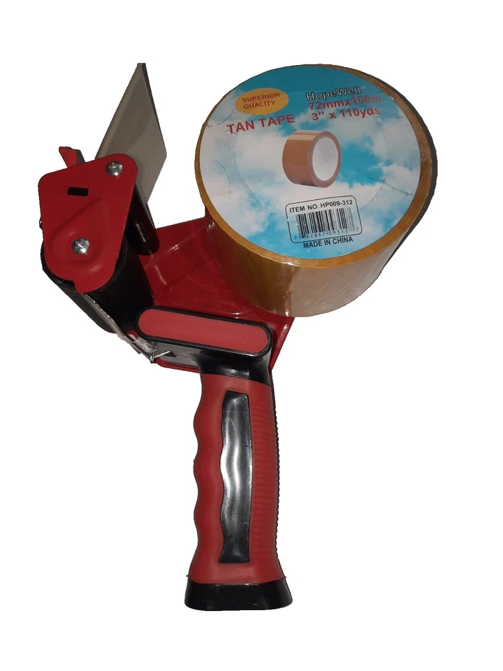 CIRCLE- 3" Inch Portable Packing Tape Gun Dispenser With One 110 Yds Tan Tape Roll