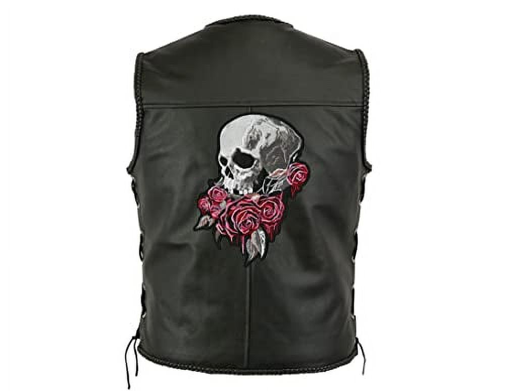 Bleeding Roses Skull Patch | 3D Skeleton | Embroidered Iron On | Large - by Nixon Thread Co. (11")