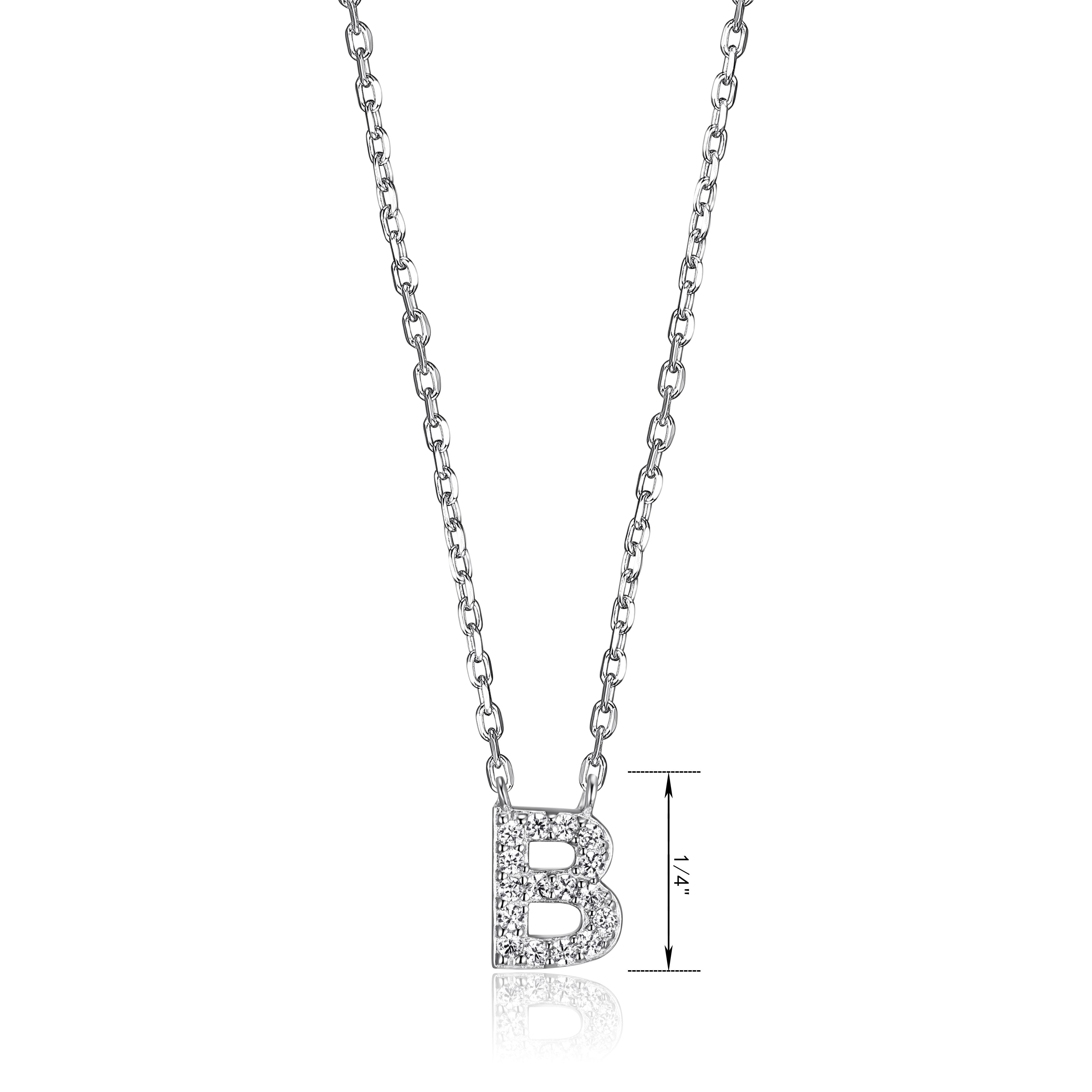 Forever Facets Women's Initial Letter "B" CZ Necklace in Sterling Silver, 18 inch
