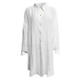thumbnail image 4 of Dazajoo Plus Size Womens Long Sleeve Button Down Shirts Summer Cotton Linen Solid Color Flowy Long Length Tops 2024 Trendy Lapel V Neck Oversized Blouses for Women,White,M, 4 of 5