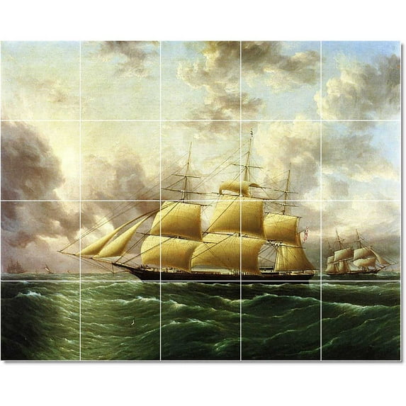 Ceramic Tile Mural-James Buttersworth Ships Tile Mural Modern Art. 40" w x 32" h using (20) 8 x 8 ceramic tiles