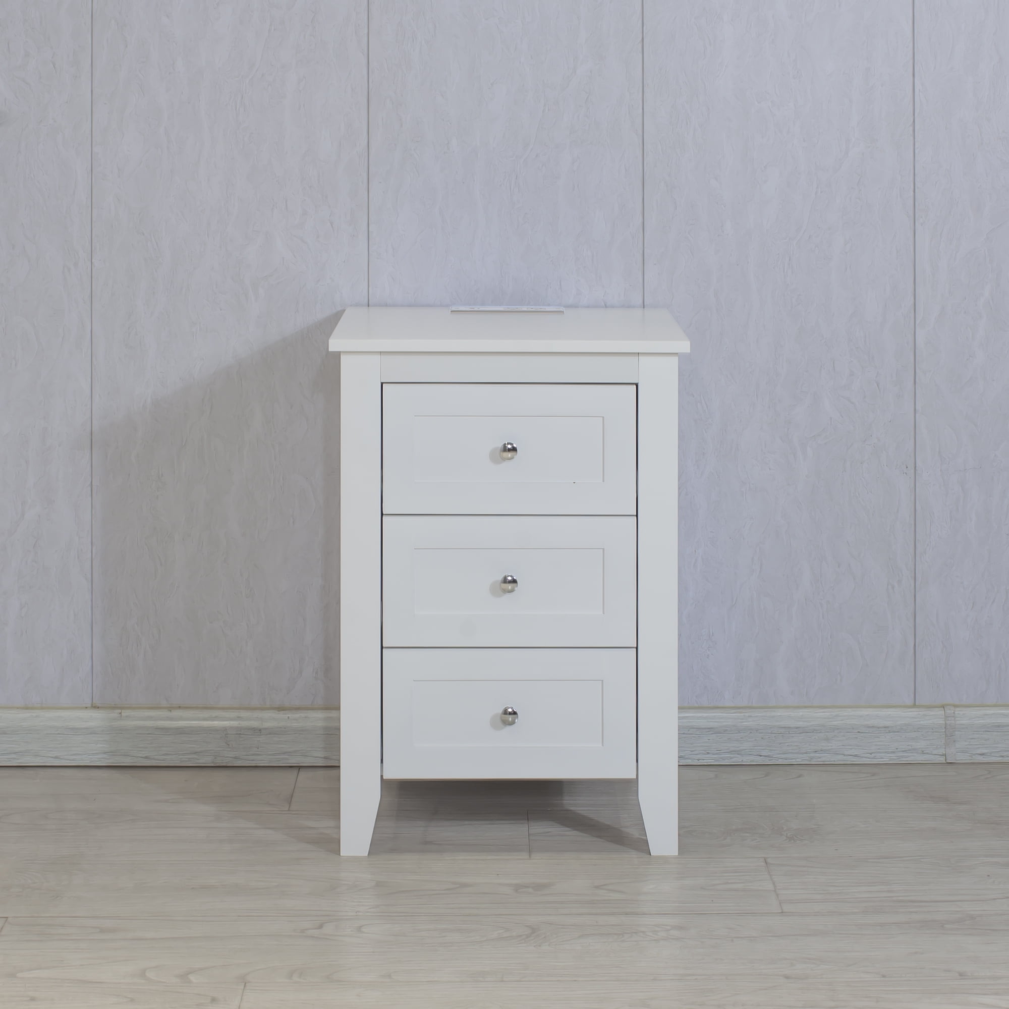 Leumius White 3‑Drawer Nightstand with Charging Station, USB & Power Outlets,Modern Wooden Side End Table for Bedroom Living Room Office