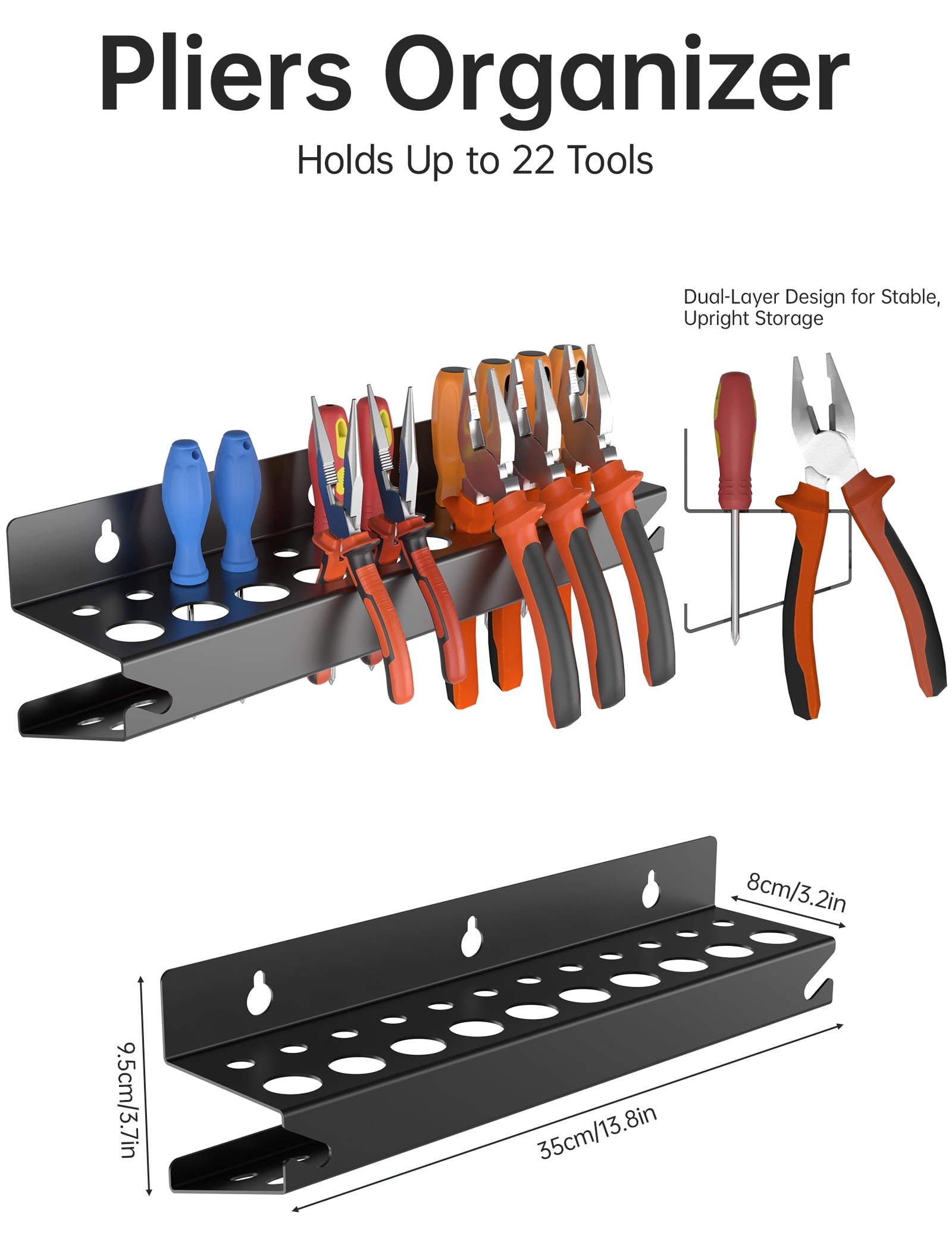 NiHome Wall Mount Hand Tool Storage Set with Magnet, Screwdriver Organizer, Pliers Holder, Hammer Rack & Wrench Holder, 4PCS Metal Organizer for Garage, Workshop, Shed, Anti-Corrosion, No Rust