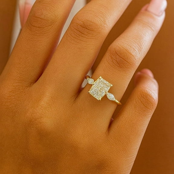 JEWELRYTREASURE Emerald cut Moissanite Promise Ring CZ Diamond Alternative Fine Women Jewelry Colorless Gemstone Proposal Ring Personalized Gift For Her