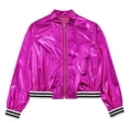 thumbnail image 3 of YONGHS Kids Girls Metallic Flight Jacket Long Sleeve Zippered Coat Outerwear Rose 12, 3 of 7
