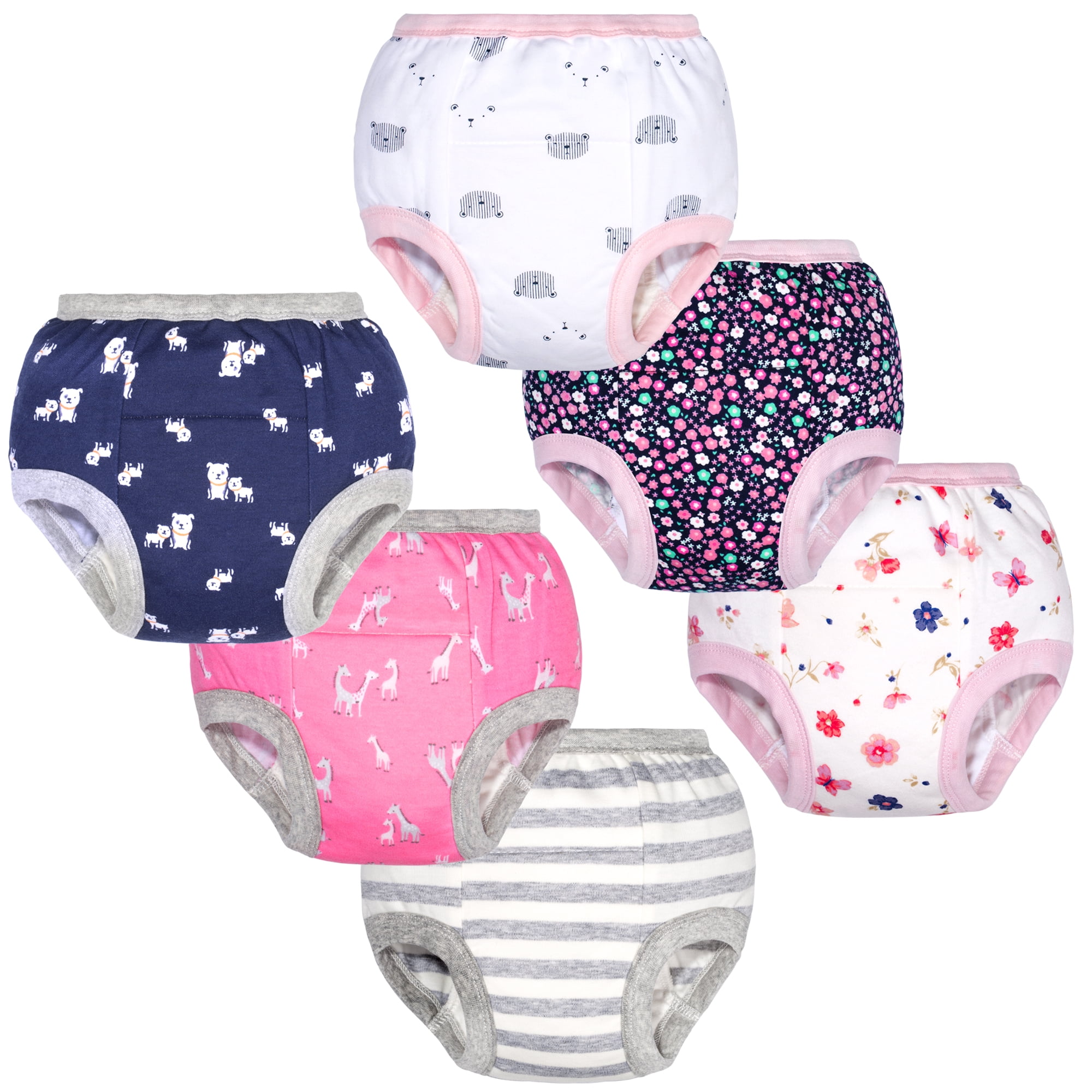 BIG ELEPHANT Baby Girl’s Pure Cotton Pee Potty Training Pants Underwear Pink Series Print Design 6-Pack Set 