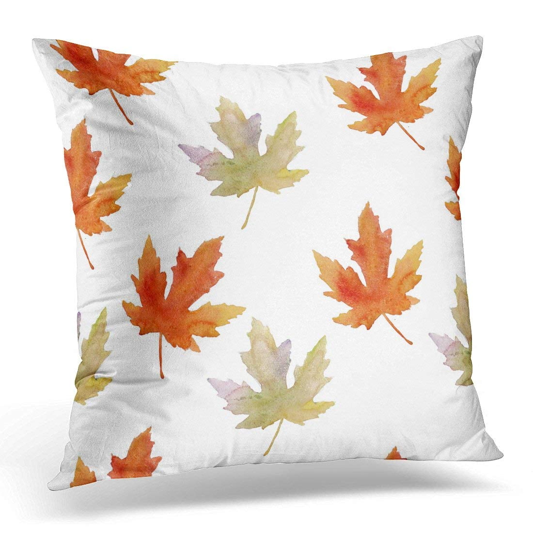 Emvency Set of 4 Linen Throw Pillow Covers 18x18 Inches Home Decorative Cushion Orange Autumn Theme Fall Maple Leaf Tree Pillow Cases Square Pillocases for Bed Sofa 