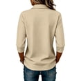thumbnail image 4 of Yifymode Polo Shirts for Women 3/4 Sleeve Collared Cotton Golf Tees 3-Button Loose Fit Business Casual Daily Work Tops,Khaki 3XL, 4 of 5