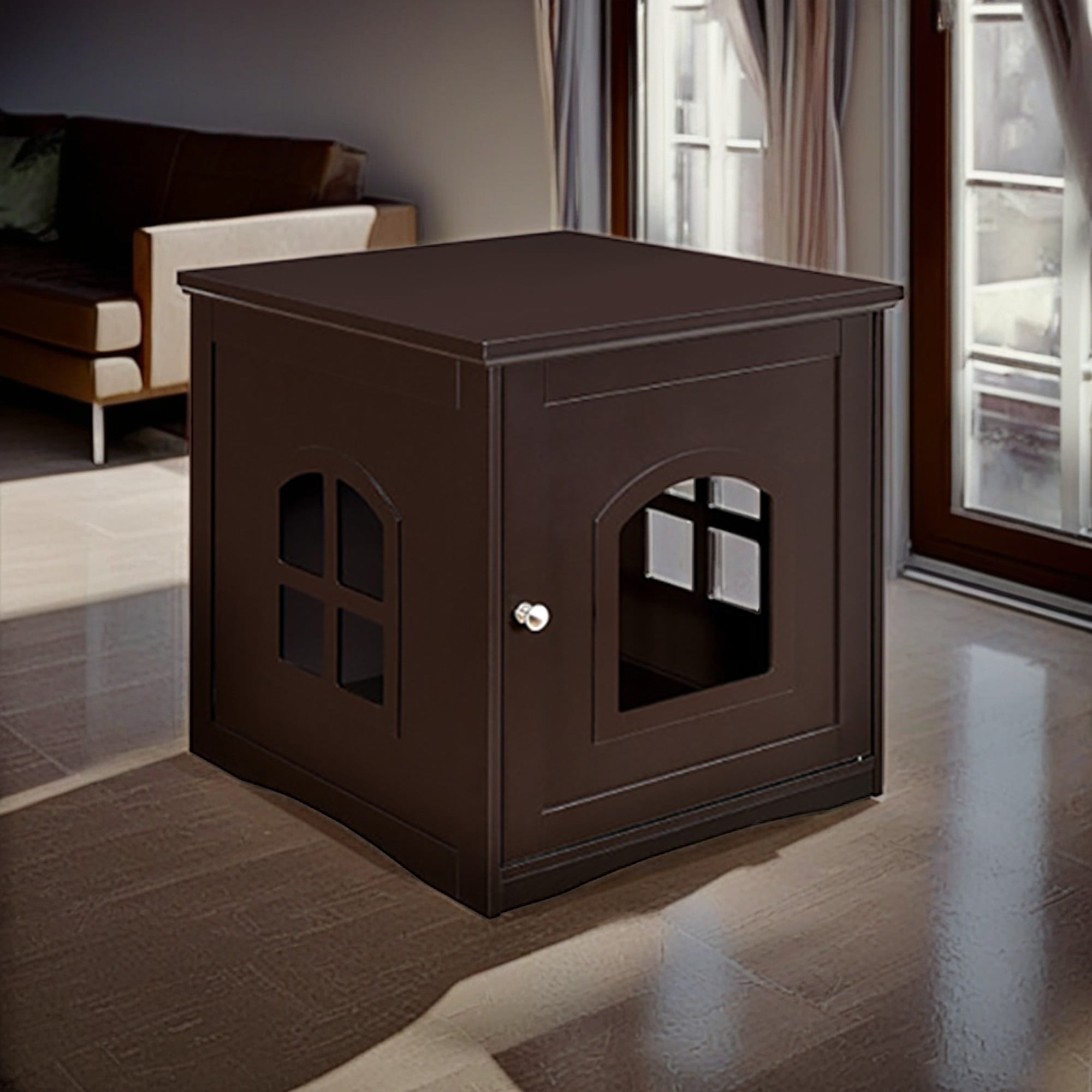 Kadyn 21" Indoor Cat Houses Furniture, Hidden Cat Litter Boxes Enclosure, Multipurpose Cat Shelter, Brown
