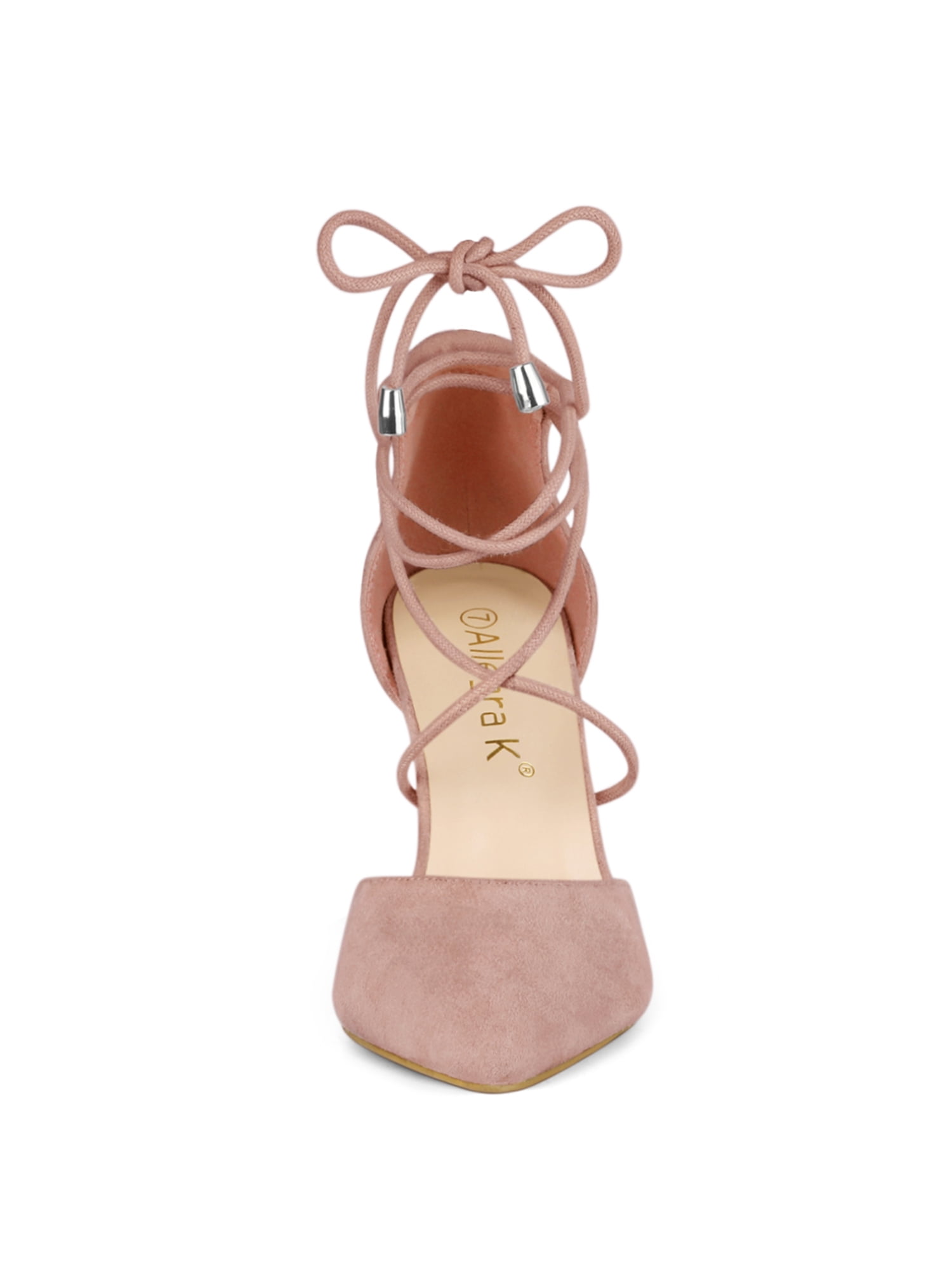 DARING DIVA Women's Pointed Toe Chunky Heels Lace Up Sandals and Pumps Dust Pink 7.5