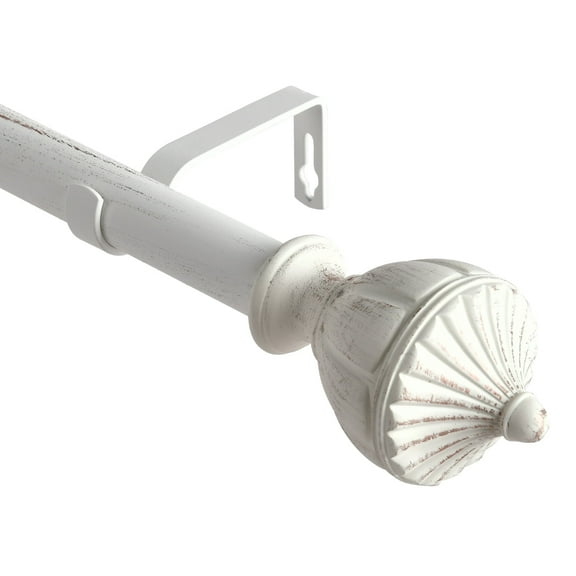 Curtain Rod 48" to 120" White 1" diameter adjustable curtain rods with crown ball finials and 3piece brackets