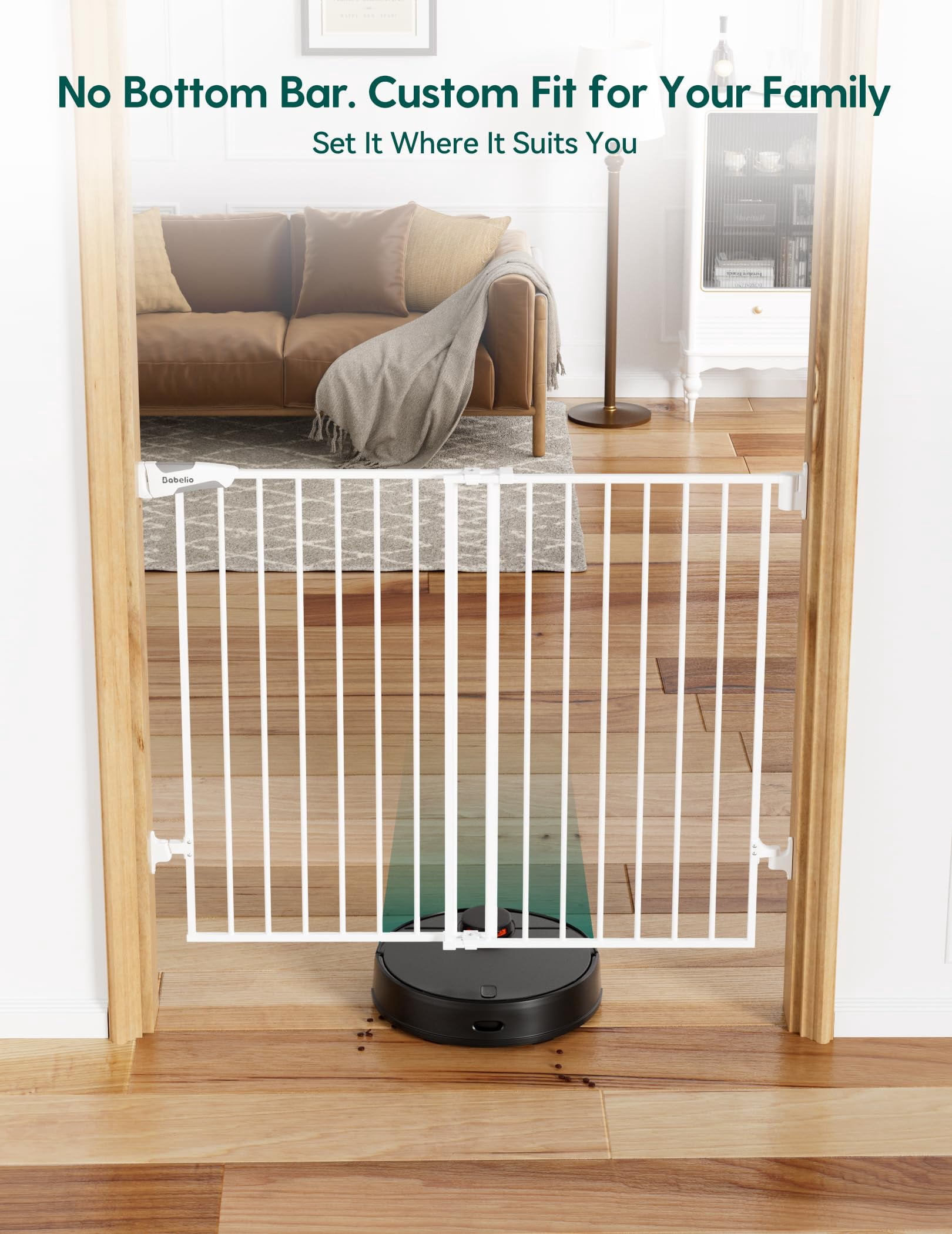 Gate for Stairs & Doorways, 26-43" W 34" H Extra Tall| No Bottom Bar| Easy Installation| One-handed Operation| Auto-close| Hardware Mount (Drill Needed) Safety Dog/Pet Gate Indoor (White)