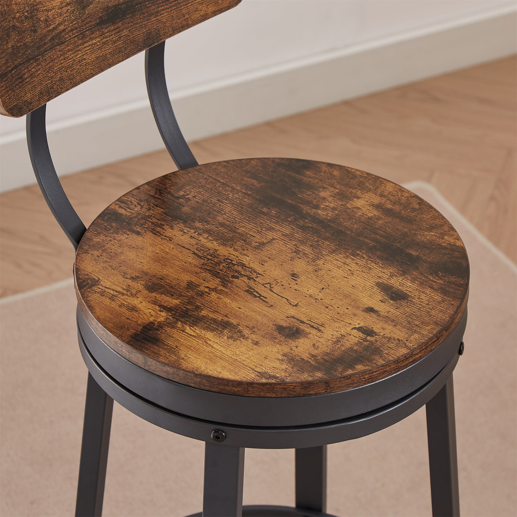 YYAo Oval Swivel Set of 2 Bar Stool, Metal Frame Armless Stool with Back for Living Room, Bar, Rustic Brown YYAo Oval Swivel Set of 2 Bar Stool, Metal Frame Armless Stool with Back for Living Room, Bar, Rustic Brown