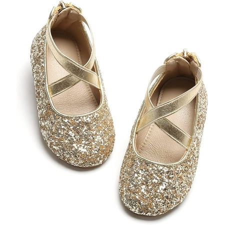 

QWZNDZGR Girls Toddler Little Ballet Shoes - Flower Girls Mary Jane Flats Dress Shoes Party Wedding