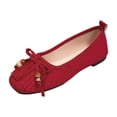 thumbnail image 1 of Ballerines à Nœud à Pampilles Rouges pour Femmes, Mode Décontractée Polyvalente, Grande Taille, Respirantes, Bout Carré, en Matière Floquée, en Rouge, Taille Us 9.5, 1 of 9