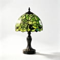 thumbnail image 3 of Stained Glass Table Lamp, Gothic Spider Web Accent Lamp with Green Stained Glass Shade and Bat Design, Vintage Halloween Decor Light for Bedroom, Living Room, Fireplace Mantel, 3 of 12