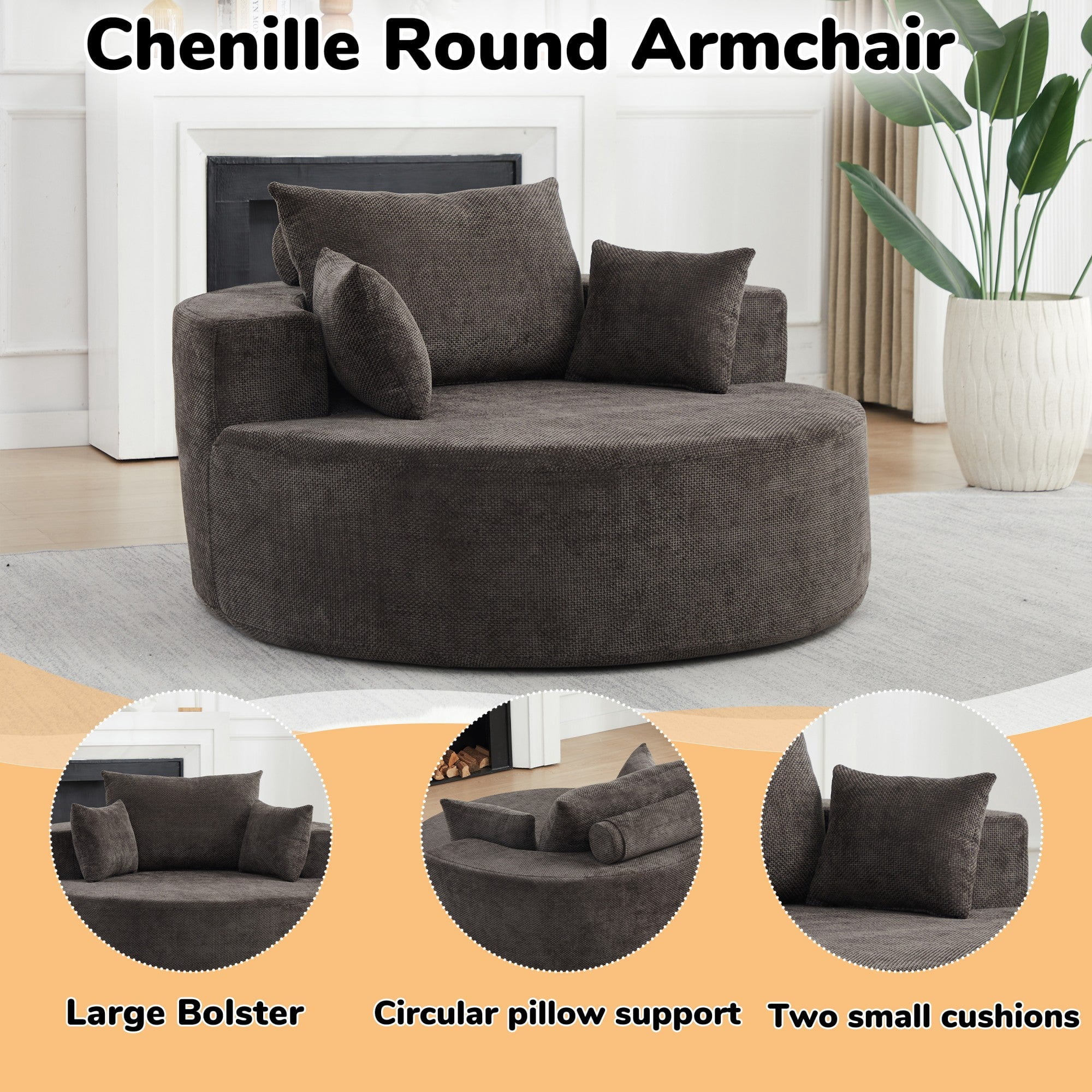Sailvan 55" Modern Chenille Single Seater Lounge Chair, Modular Cloud Sofa with Enveloping Pillows, No Assembly Lazy Chair for Living Room Grey