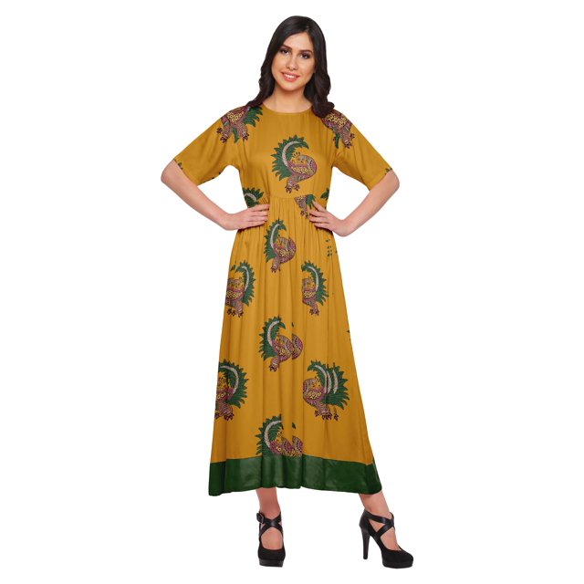Moomaya Kurti Longue Imprimée Tenue d'Été Tunique Ligne A pour Femmes