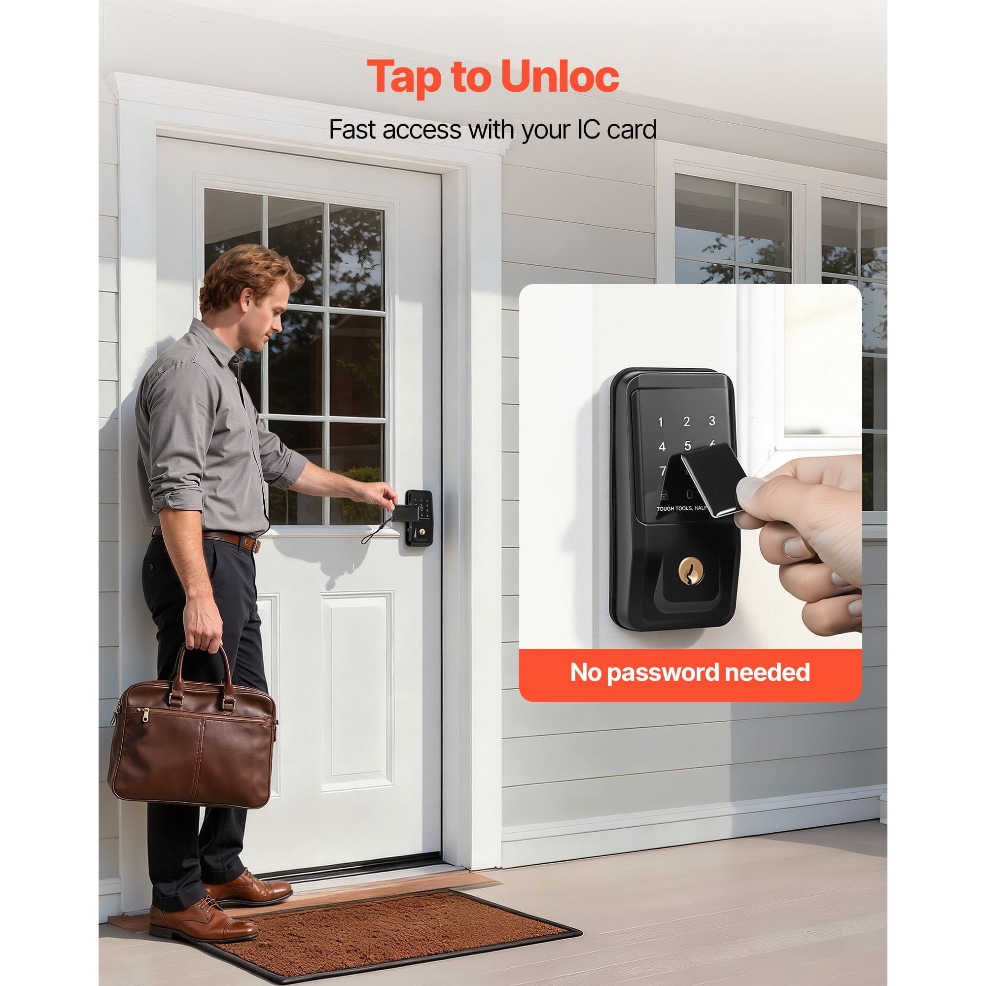 Keyless Entry Door Lock, Electronic Deadbolt with IC Card, Customizable User Codes, Auto Lock, Anti-Peeping Password, Backlit, Easy Installation for Home