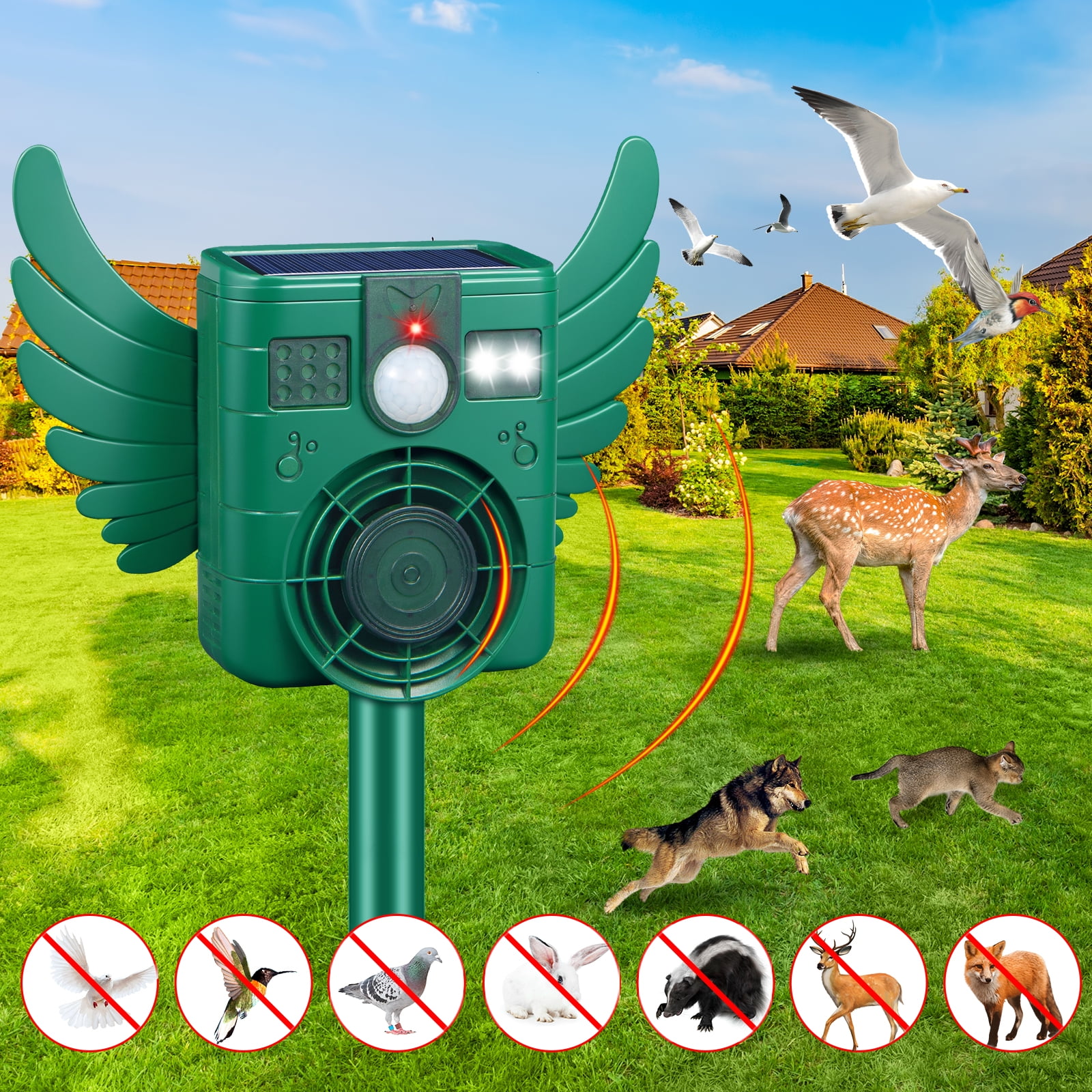 JahyShow Ultrasonic Animal Repeller, with Motion Sensor and LED Flash Light Waterproof IP66 for Deer, Dogs, Rabbits, Raccoons and Coyotes