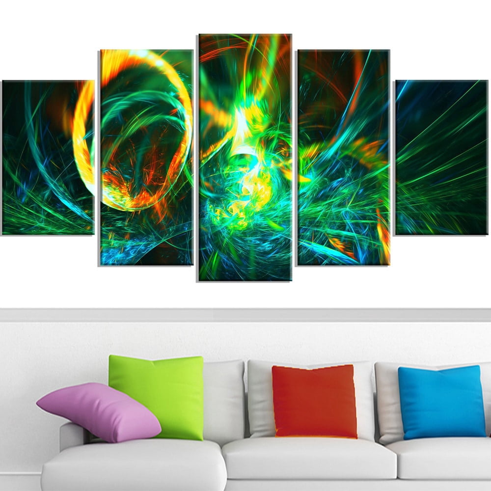 DESIGN ART Abstract "Fire Green" 4-piece Canvas Art Print 32 in. wide x 16 in. high - 1 Panel
