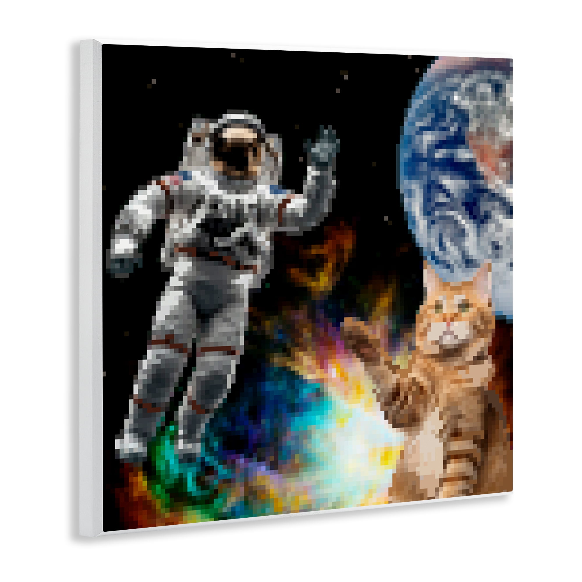 Stupell Industries Pixel Cat in Space Novelty & Humor Painting Unframed Art Print Wall Art, 12 x 12