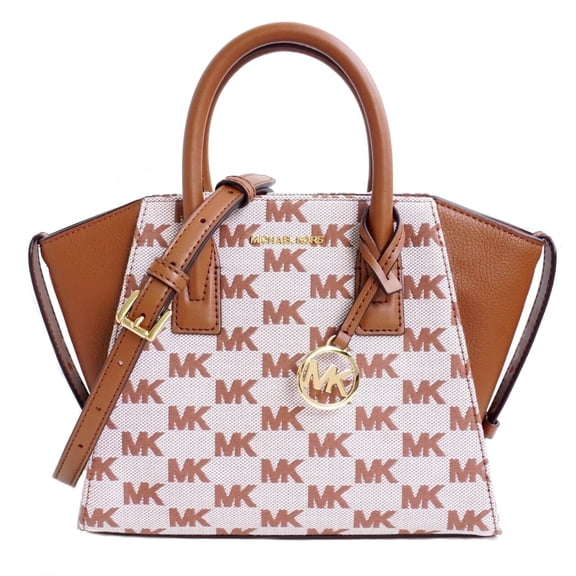 Michael Kors Women's Avril Small Signature Logo Jacquard Satchel Shoulder Crossbody Bag (Luggage)