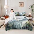 thumbnail image 4 of Manfei Smoky Jungle 3-Piece Full Size Comforter Sets for Female Men Women,Woodland Tree Bedding Comforter Set,Botanical Plants Lightweight Bedding Sets,Ultra Soft Home Decor,Reversible, 4 of 8