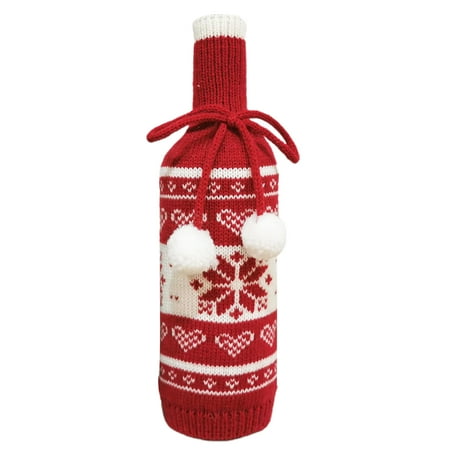 

MCat Bow Tied Plush Balls Creative Wine Bottle Cover Snowflake Deer Tree Print Christmas Knitted Wine Bottle Bag Festival Supplier