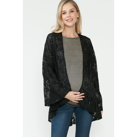 

Women s Maternity Ruffled Lace Long Sleeve Kimono Cardigan