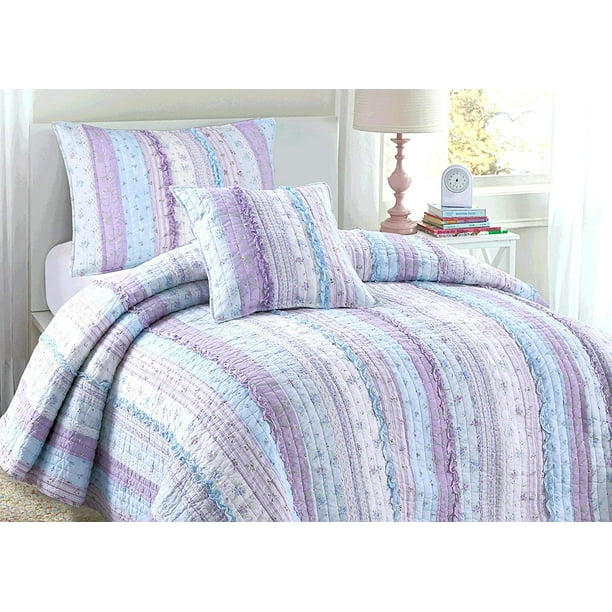 Cozy Line Romantic Chic Lace Lavender 100 Cotton Quilt Set, Twin Set