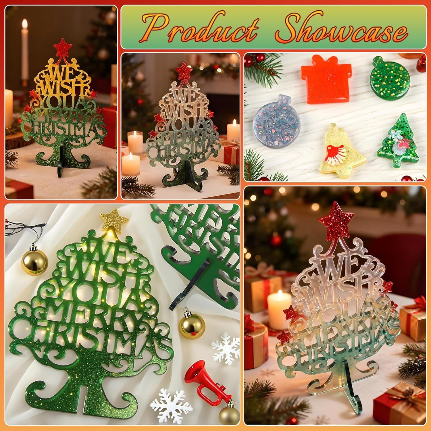 ABCISI DIY Christmas Tree Resin Molds Set, Alphabet Tree Silicone Mold, Ornament Pendant Epoxy Resin Molds for Resin Crafts, Decorative Desktop Handmade Gift for Xmas