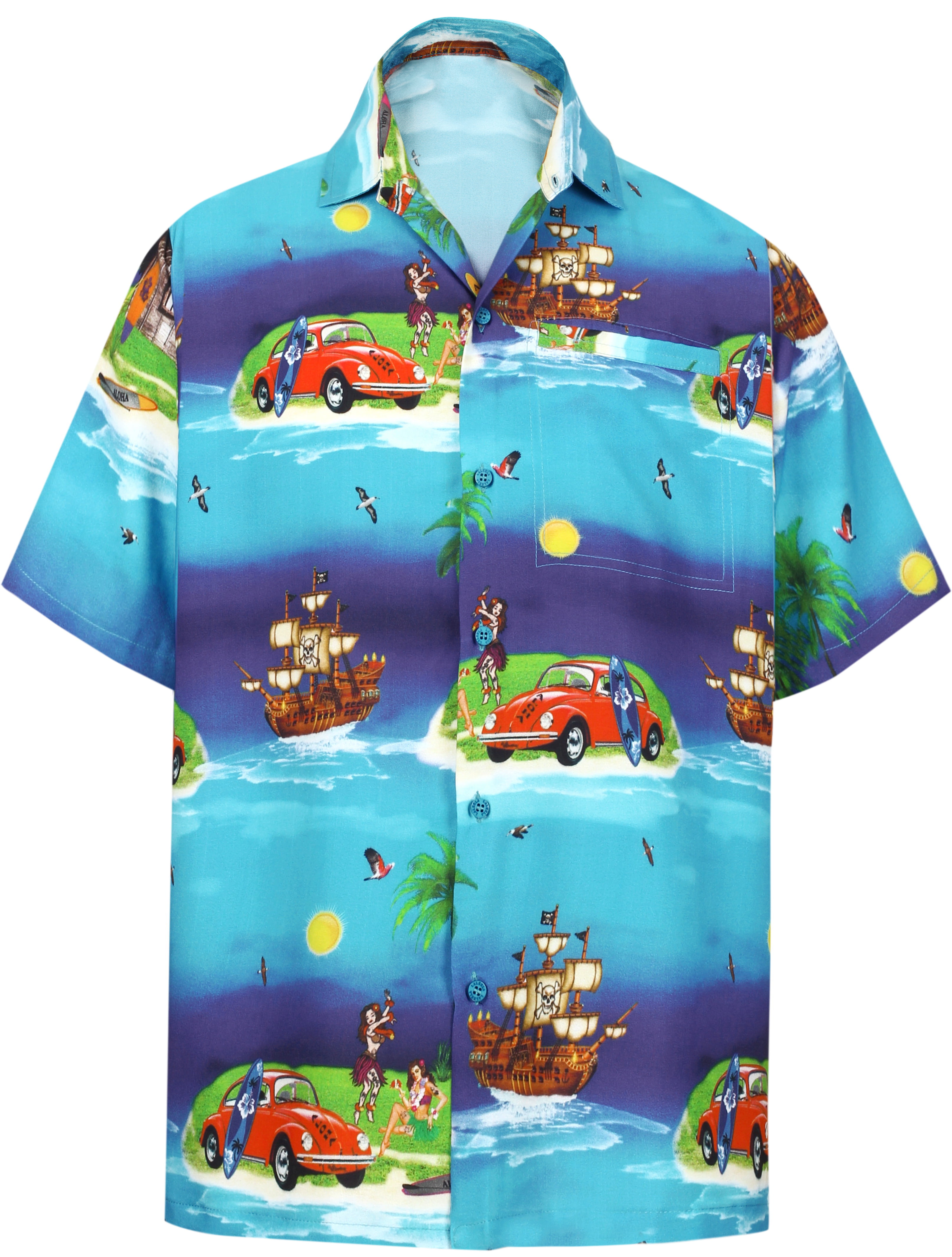 LA LEELA Mens Classic Beach Camp Short Sleeve Hawaiian Shirt