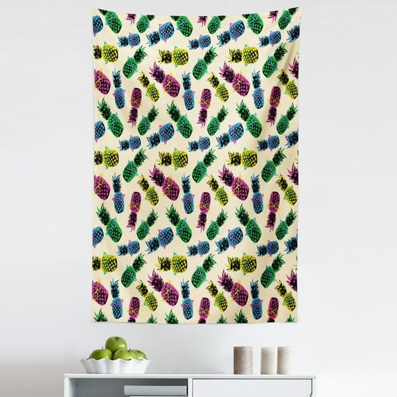 Indie Tapestry, Retro 80s Summer Pattern Tropical Fruit Pineapple Vintage Glasses in Vibrant Colors, Fabric Wall Hanging Decor for Bedroom Living Room Dorm, 5 Sizes, Multicolor, by Ambesonne