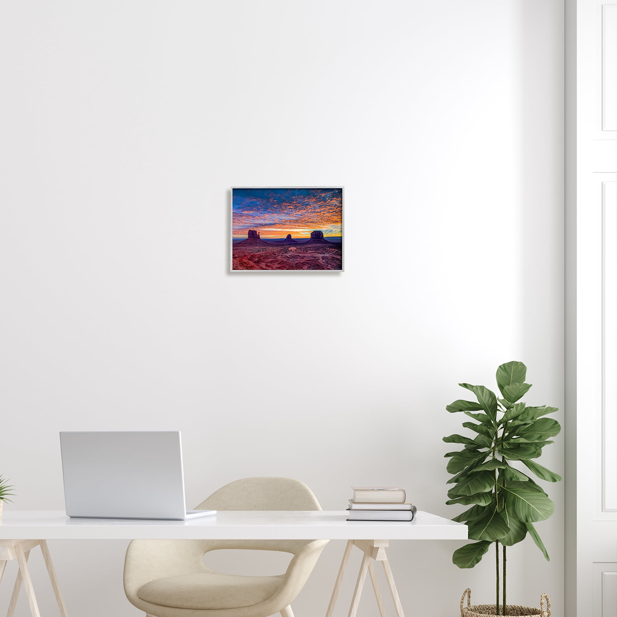 Stupell Industries Mesa Buttes Desert Canyon Radiant Orange Sunset Photograph Gray Framed Art Print Wall Art, Design by Andy Crawford Photography