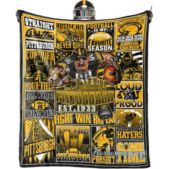 Pittsburgh Blanket, Football Gifts for Men Women, Black and Gold Team Color Style, 50"x60" Football Fans Throw Blanket Merch Gear.