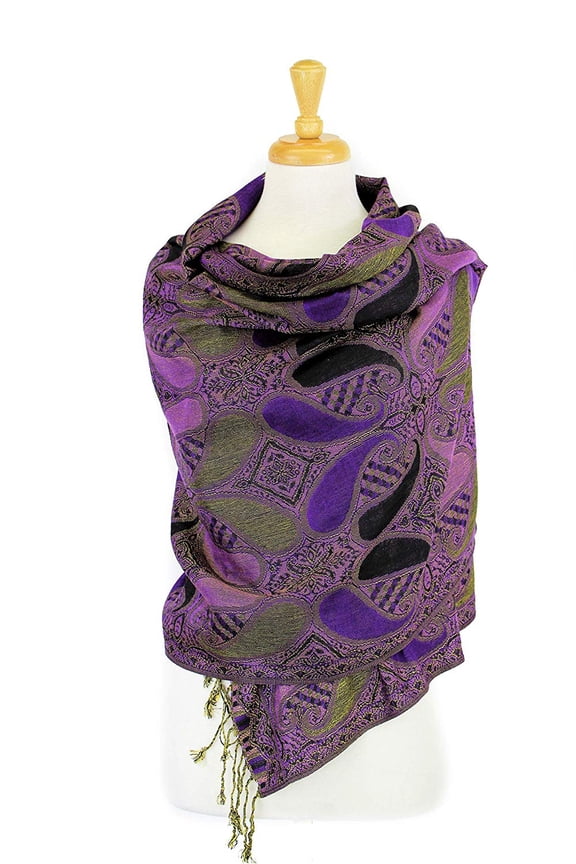 Paisley Pattern Tow Layered Woven Pashmina Shawl Scarf Wrap Stole