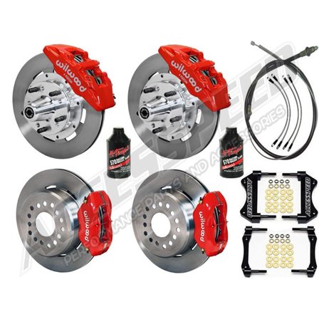 Wilwood Dynapro 6A Front & Dynalite Rear Big Brake Kit 12" Combo With Brake Lines and Fluid, Red, For 1962-1972 Dodge & Plymouth 2.50 Offset Rear-Mount & Snap Ring Bearing