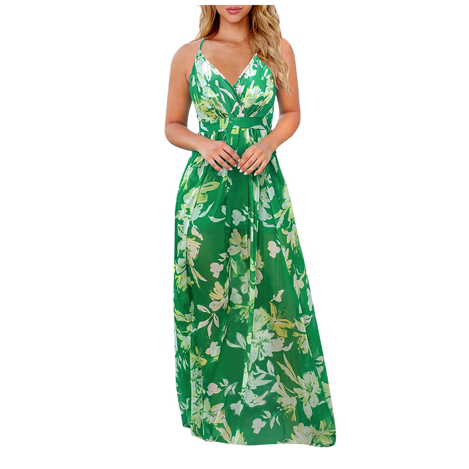 Boho Dresses for Tall Women Spaghetti Strap Printed Sleeveless Maxi Dress Ruched Flowy Swing Long Dress - Walmart.com