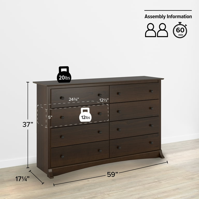 Prepac Fremont Bedroom Wooden Double Dresser, 8 Drawer Prepac Fremont Bedroom Wooden Double Dresser, 8 Drawer