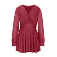 thumbnail image 5 of FRSASU Plus Size Clearance Women Loose Long Sleeve Solid V-neck Blouse T-shirt Tops Red 10(XL), 5 of 7