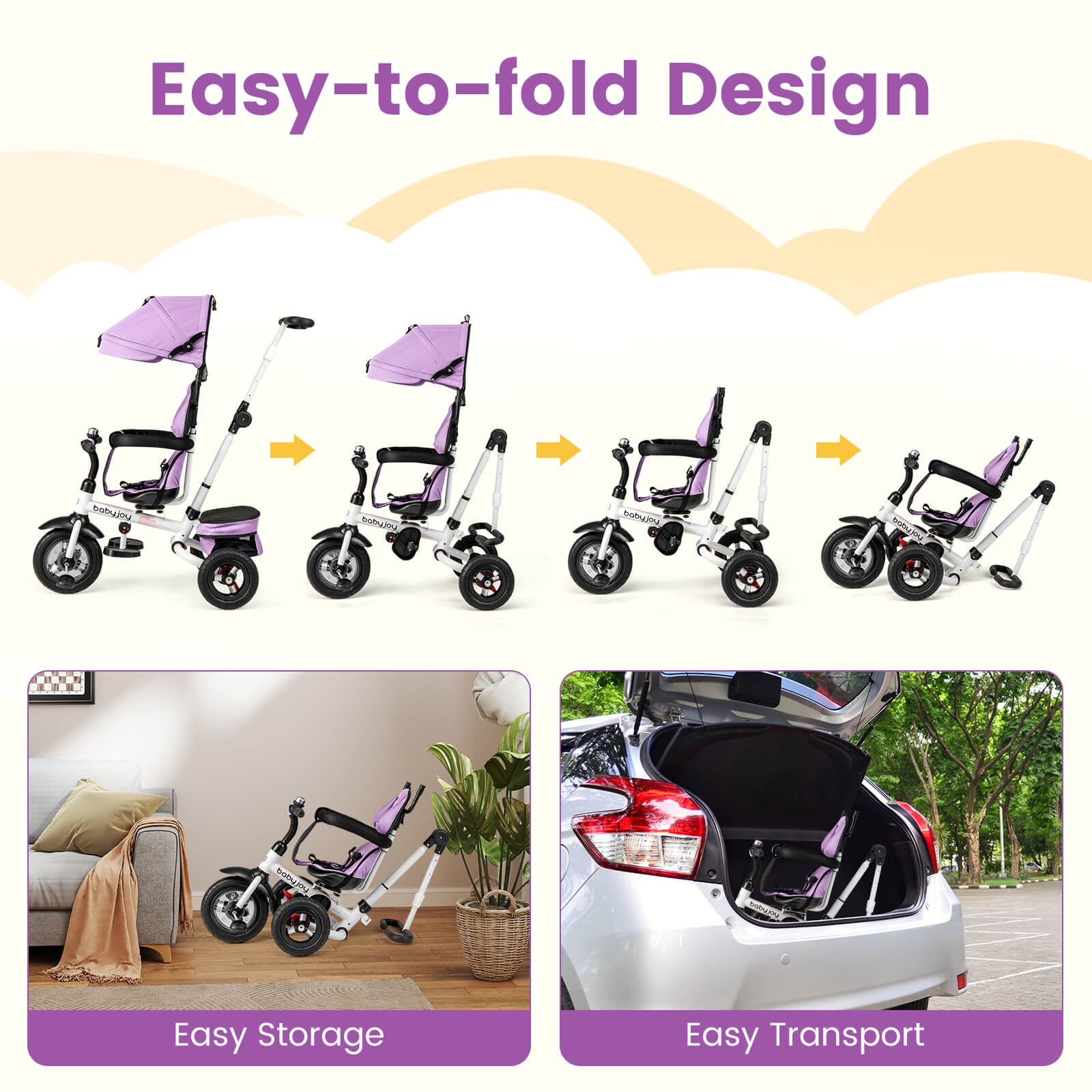 Babyjoy Convertible Baby Tricycle, Foldable Stroller Trike