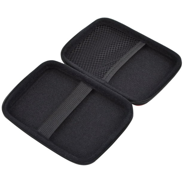 Bolsa de viaje rígida para organizar cargadores, baterías y almacenamiento con bolsillo de malla.