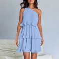 thumbnail image 2 of Ruyang Women's 2024 Summer Sleeveless Mini Dress Boho One Shoulder Ruffle Tiered Layered Chiffon Flowy A Line Short Sleeve Dress, 2 of 6