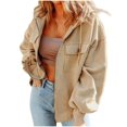 thumbnail image 6 of BiZtdJrK Womens Fleece Zip Up Jacket with Hooded Solid Color Long Sleeve Sweatshirt Jackets Casual Pockets Hoodies Coat Fall Clothes Best Sales Today Beige XXL, 6 of 9