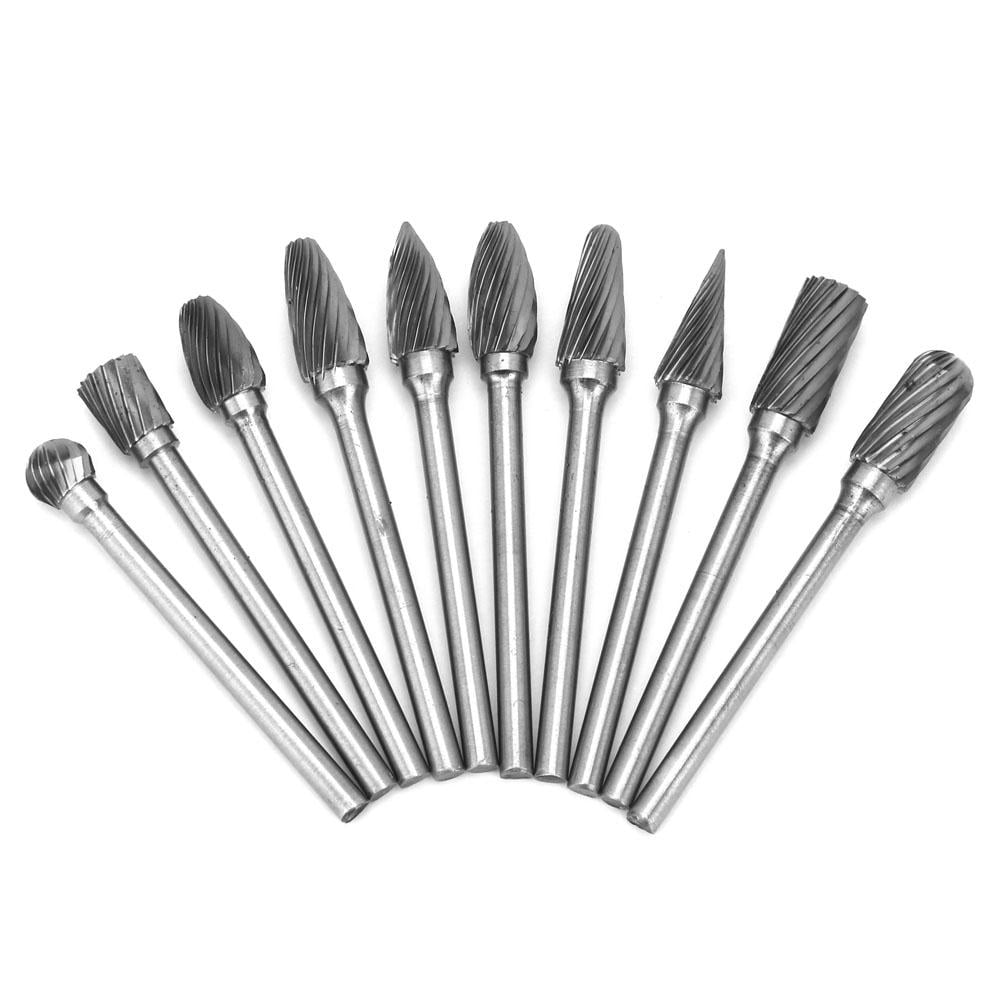 Tebru Tungsten Carbide Burr, Rotary Cutter files Set, 10x 1/8 Tungsten