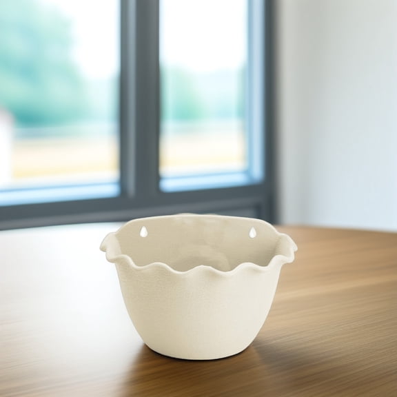 DEEPCRAFF Beige Semicircle Wall Hanging Planter, Plastic Flower Pot for Indoor and Outdoor Decor