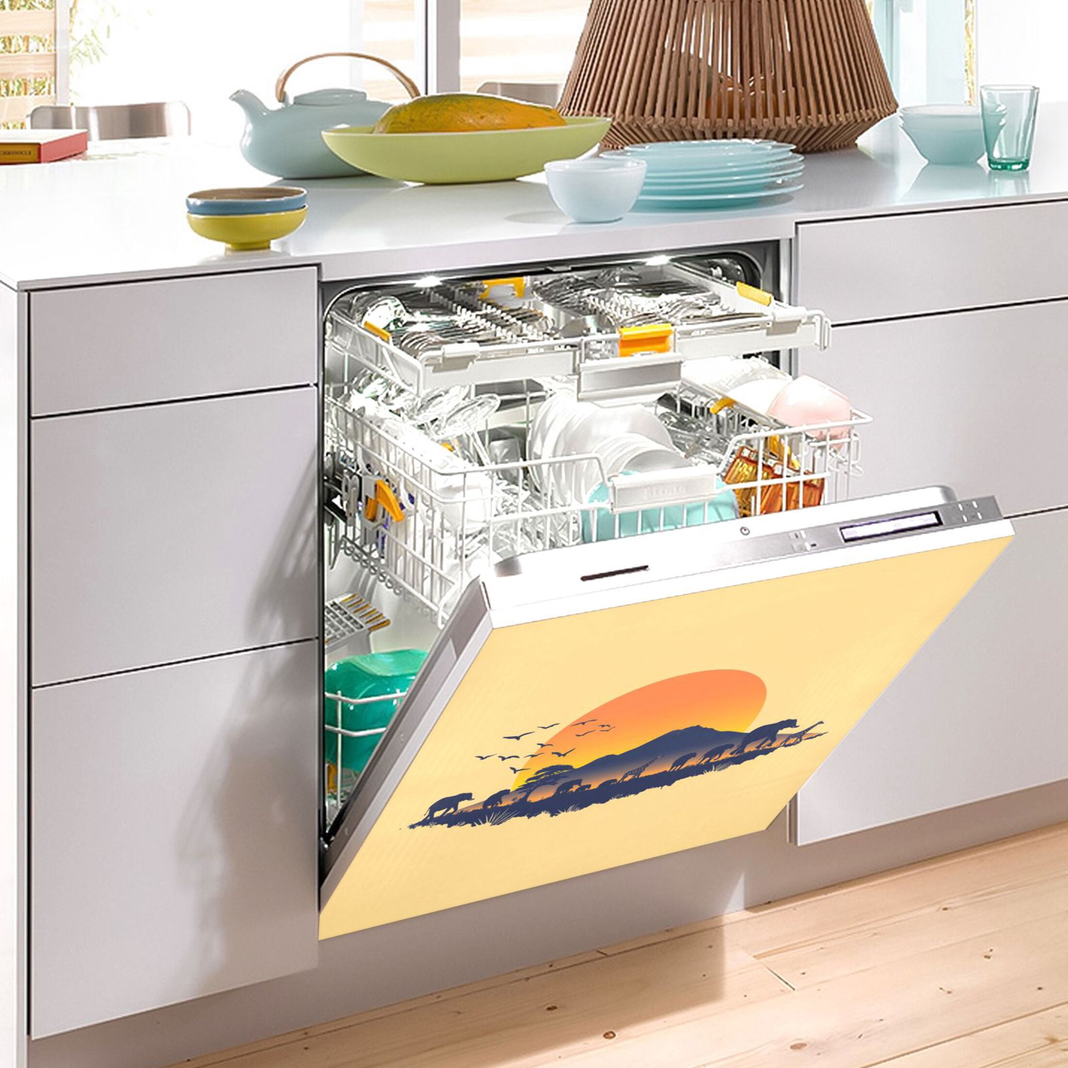 Dishwasher Magnetic Sticker 23x26 Inch Refrigerator Magnetic Sticker Washing Machine Magnetic Sticker Kitchen Panel Magnetic Sticker Home Decor Beautiful Sunset Animals